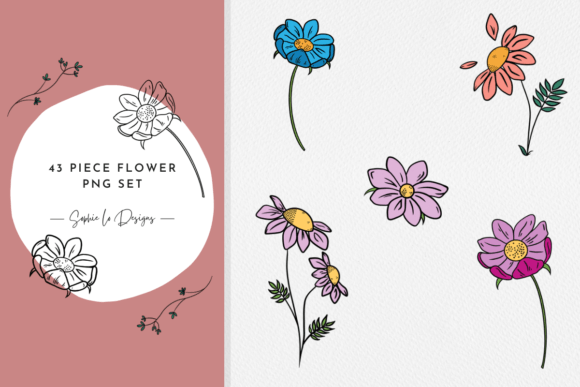 43 Flower Illustrations PNG Set: A Designer's Botanical Toolkit