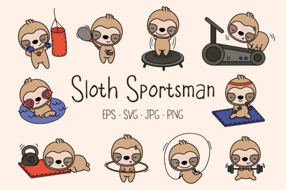 Adorable Kawaii Sloth Sportsman Illustrations for Your Projects