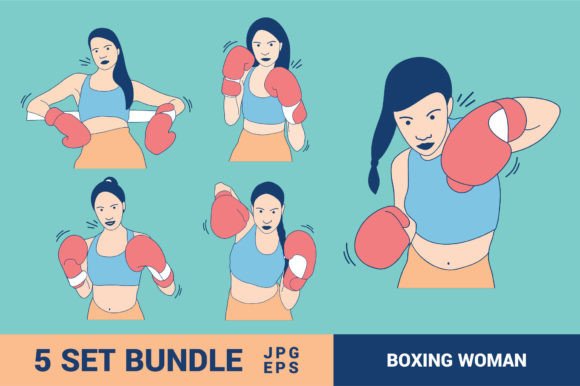 Boxing Woman Illustrations: A Dynamic Design Asset