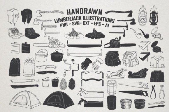 Campings & Lumberjack Illustrations: Versatile Hand-Drawn Assets