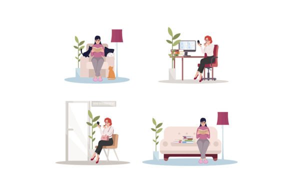 Visual Storytelling with Female at Home and Work Illustrations